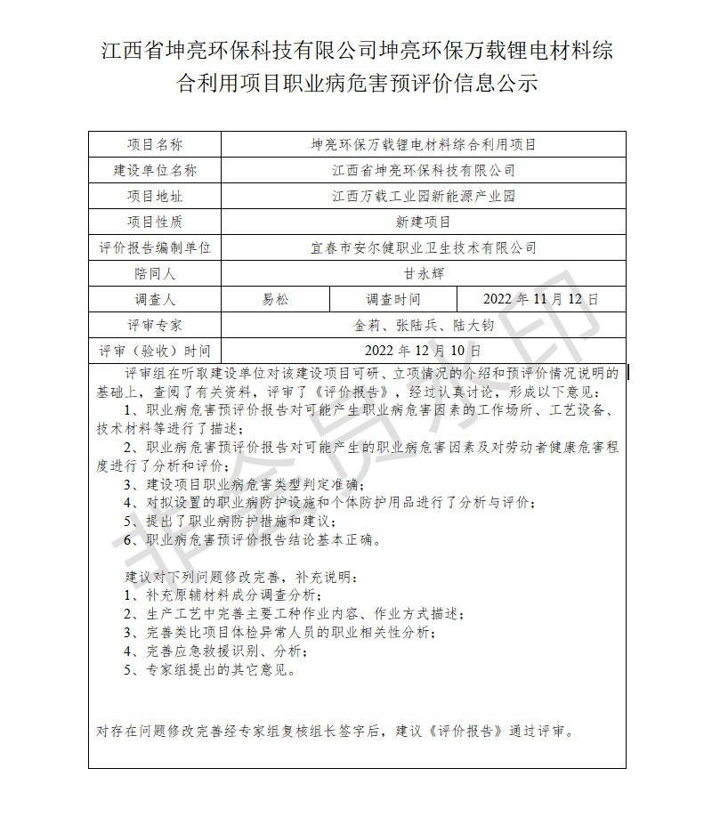 江西省坤亮環(huán)?？萍加邢薰纠ち镰h(huán)保萬載鋰電材料綜合利用項(xiàng)目職業(yè)病危害預(yù)評價信息公示.jpg