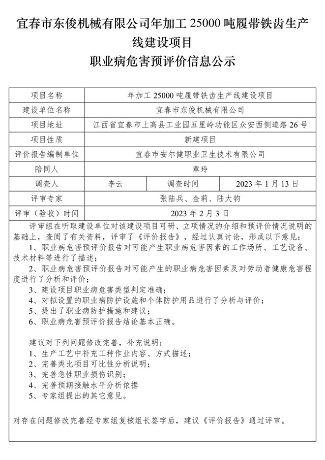 宜春市東俊機械有限公司年加工25000噸履帶鐵齒生產(chǎn)線建設(shè)項目職業(yè)病危害預(yù)評價信息公示.jpg